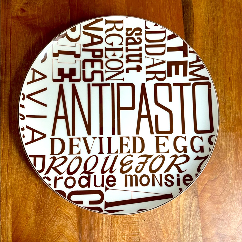 Vintage Amm Tastesetter "Graphic" Words Appetizer Serving 10.5" Plate Platter